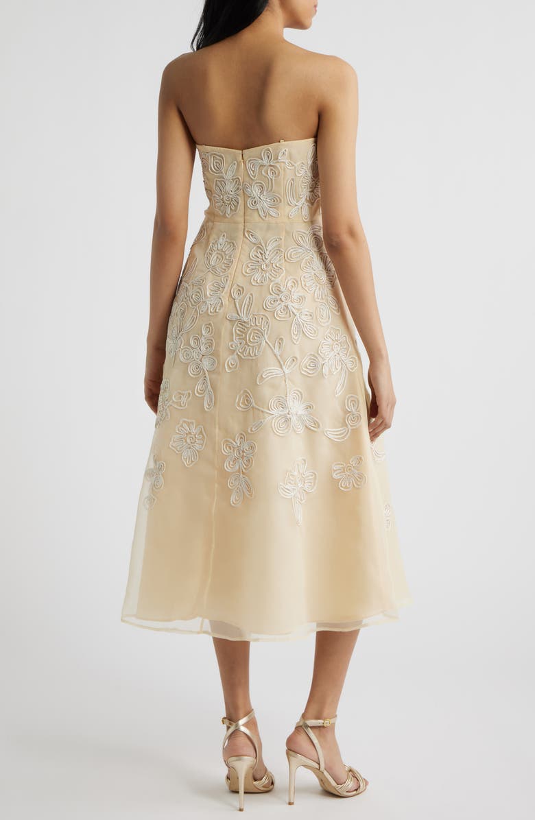 Adrianna Papell Soutache Embroidery Strapless Organza Cocktail Midi Dress, Alternate, color, Maize
