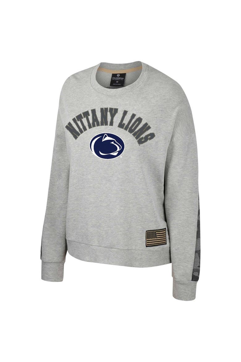 Women's Colosseum Heather Gray Penn State Nittany Lions OHT Military Appreciation Flag Rank Dolman Pullover Sweatshirt, Alternate, color, Heather Gray