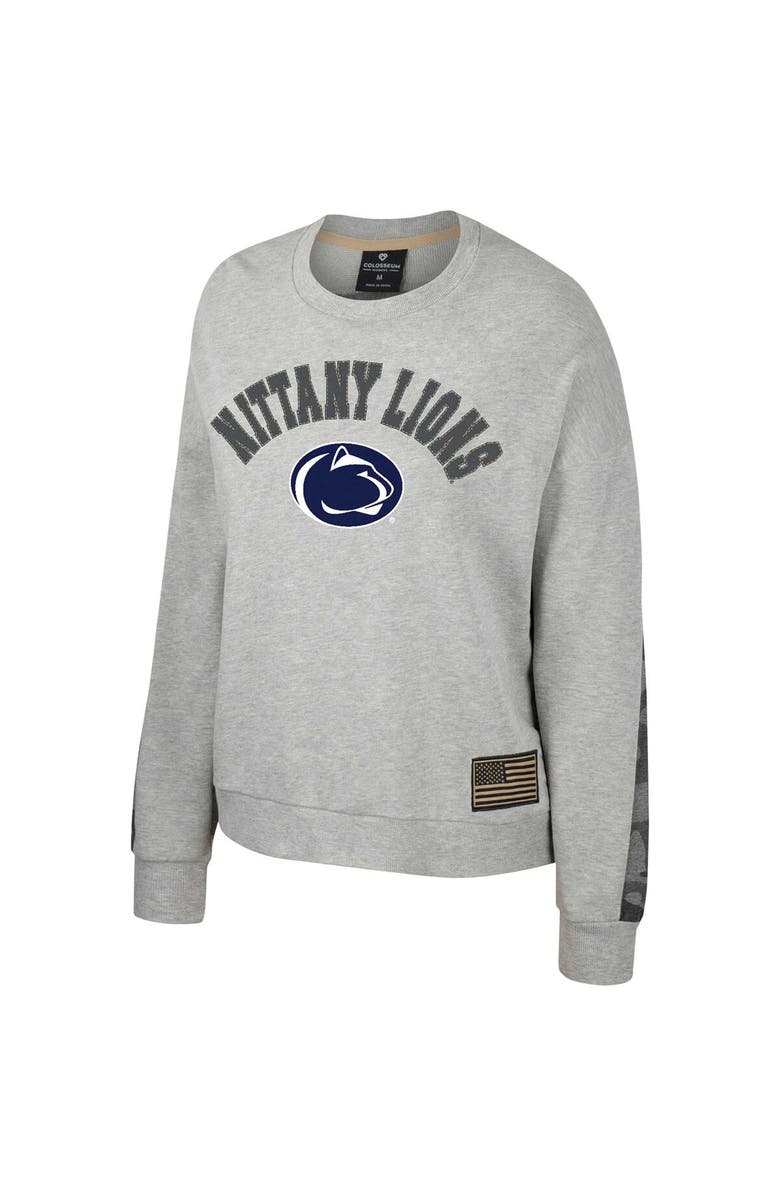 COLOSSEUM Women's Colosseum Heather Gray Penn State Nittany Lions OHT Military Appreciation Flag Rank Dolman Pullover Sweatshirt, Alternate, color, Heather Gray