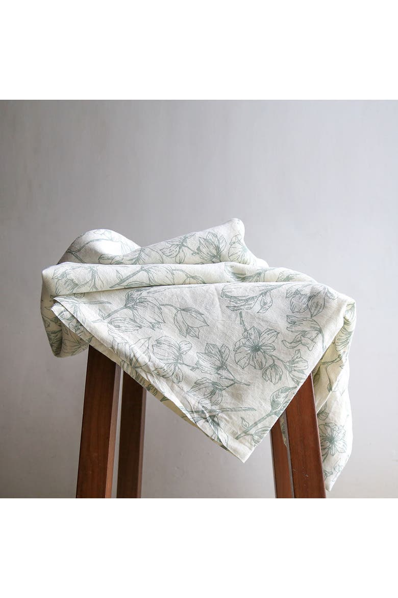 Grey and Green Lilies Linen Tablecloth, Main, color, Grey and Green Lilies