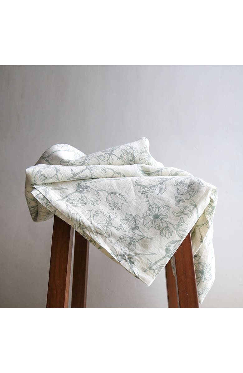 CG Hunter Grey and Green Lilies Linen Tablecloth, Main, color, Grey And Green Lilies