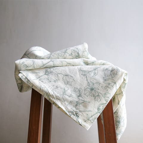 Grey and Green Lilies Linen Tablecloth