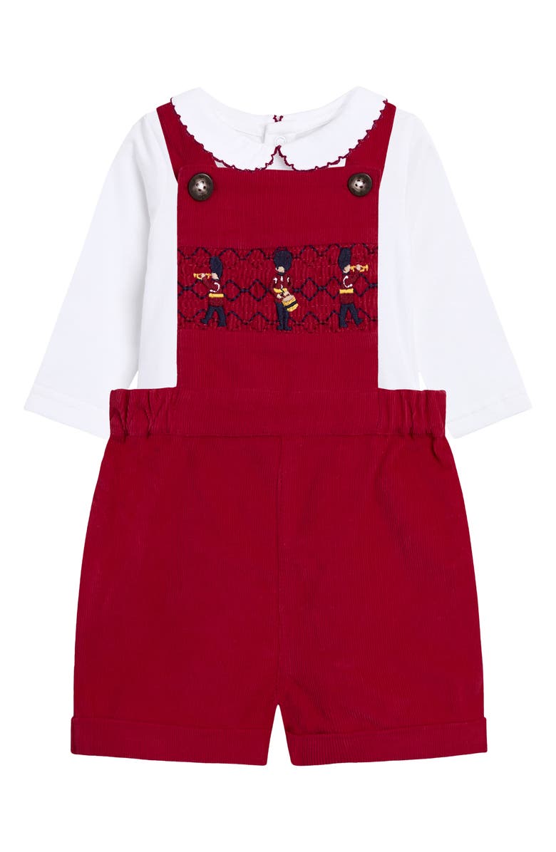 JOJO MAMAN BEBE Smocked Overalls & Bodysuit, Main, color, Red