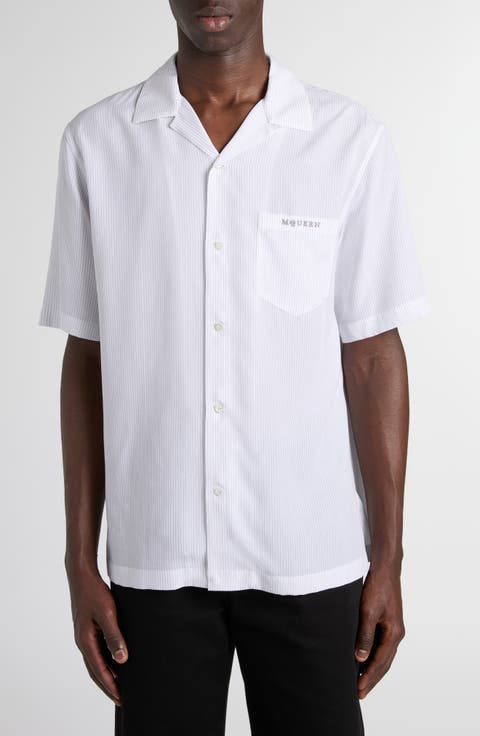 Pinstripe Logo Embroidered Camp Shirt