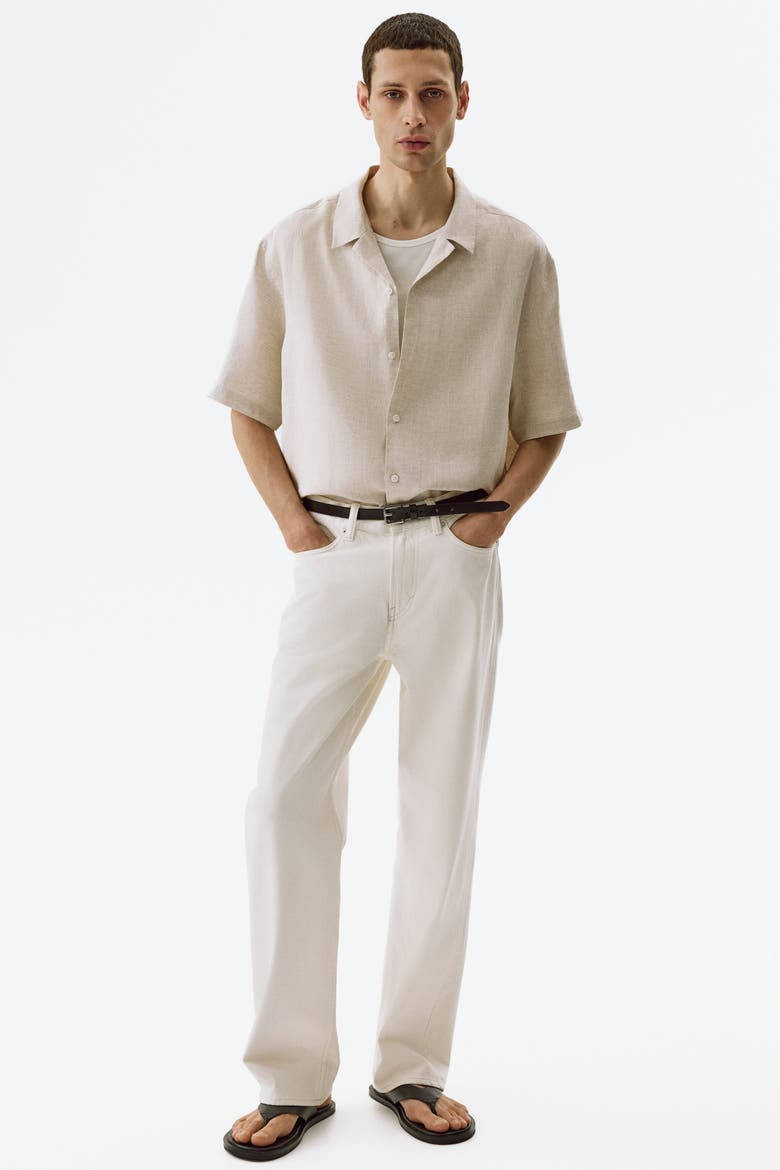 Relaxed Fit Linen Resort Shirt, Alternate, color, Light beige