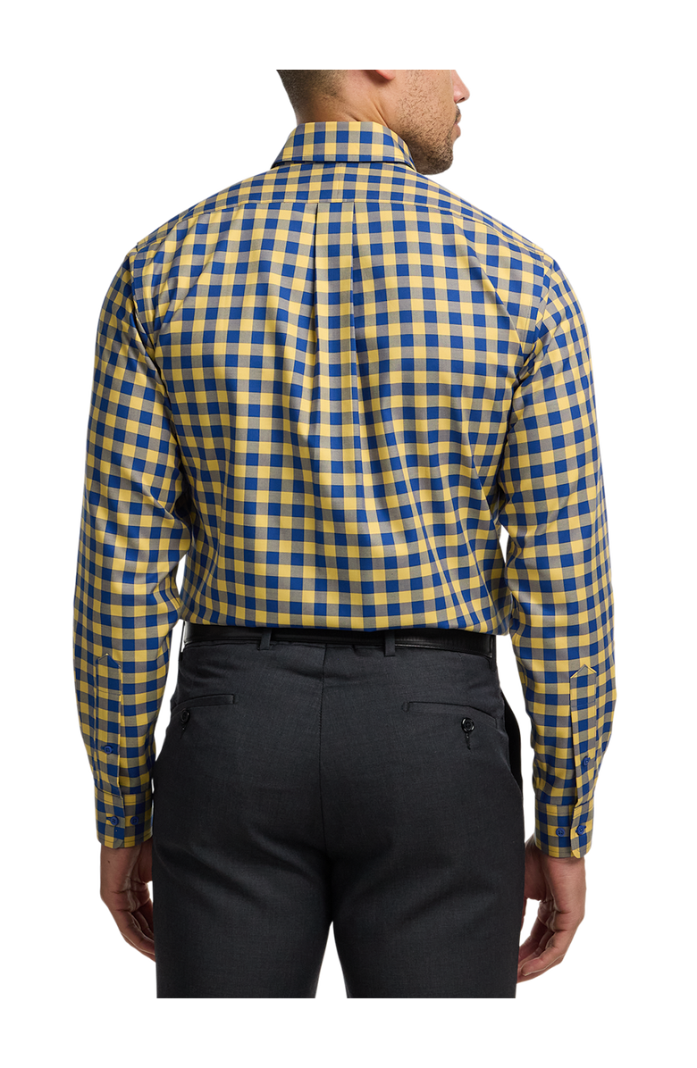 Paul Fredrick Tailored Fit Non-Iron Cotton Gingham Dress Shirt with Contrast Trim, Alternate, color, Blue/Yellow