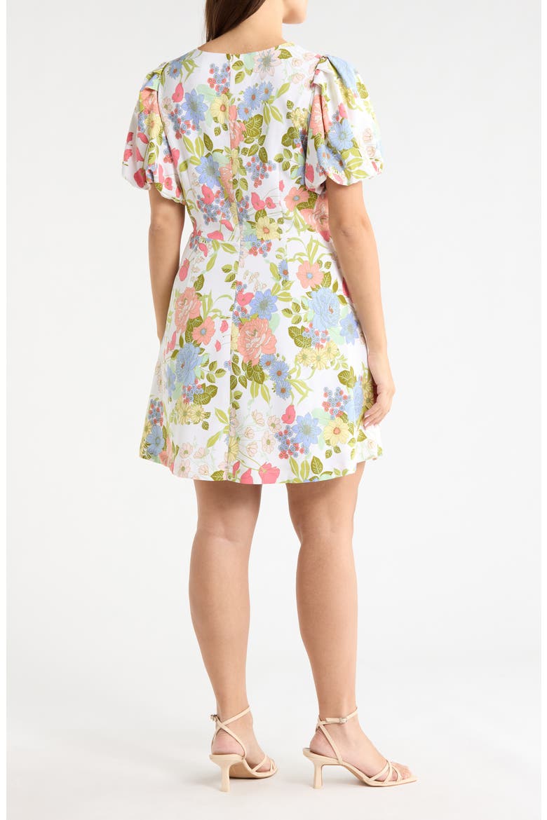 Floral Rosette Puff Sleeve Minidress, Alternate, color, CREAM-MULTI