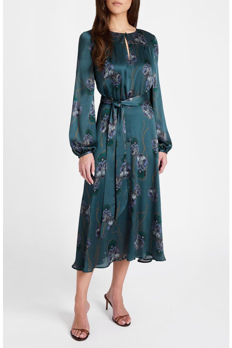 Aubree Long Sleeve Printed Midi Dress, Main, color, Steel Teal