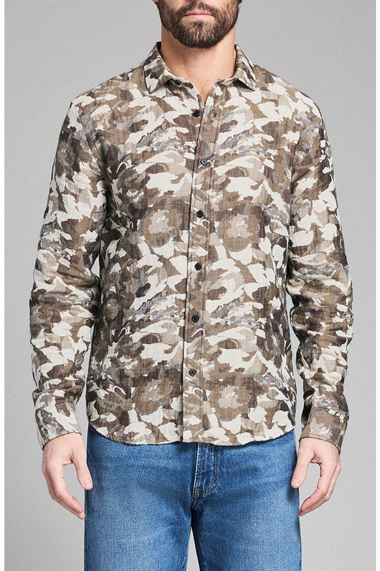 Camellia Jacquard Cedar Button-Up Shirt, Main, color, GREEN MULTI