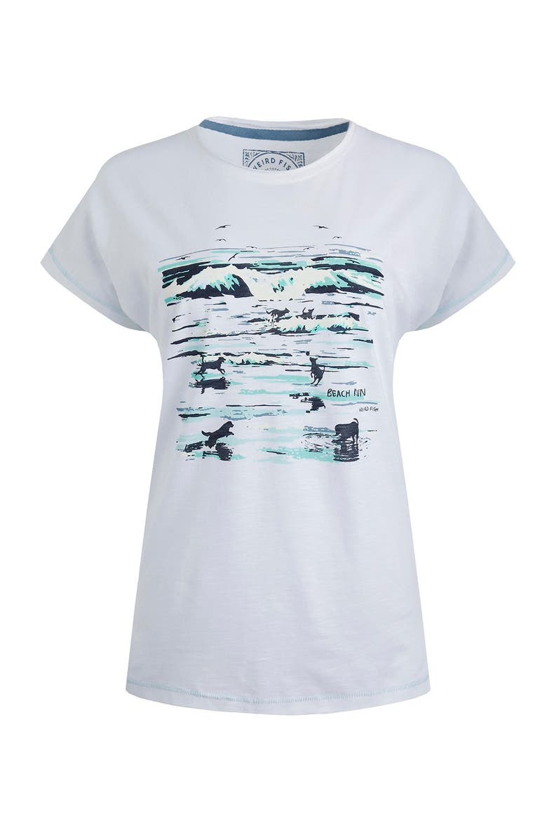 Weird Fish Beach Run Front Print Graphic T-Shirt, Alternate, color, White
