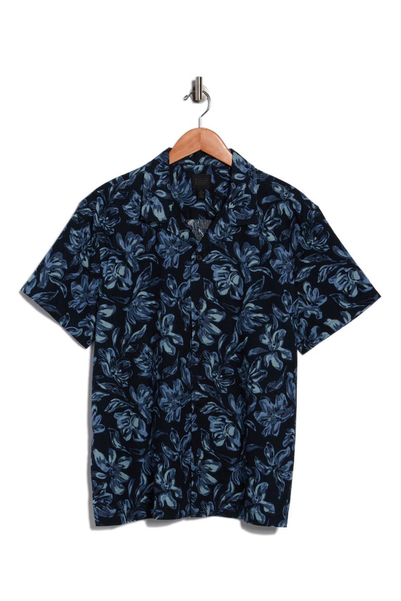 Floral Linen Blend Camp Shirt, Alternate, color, NAVY SMALL PAINTED COSMOS