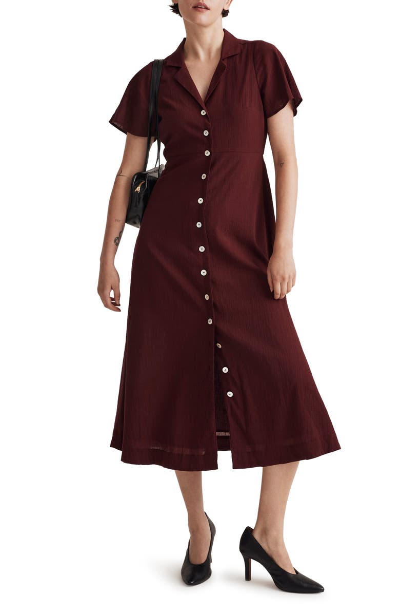 Madewell Crinkle Cotton Button-Front Midi Dress, Main, color,