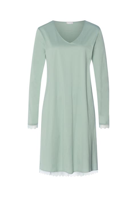 Inaya Scalloped Long Sleeve Lace Cotton Nightgown