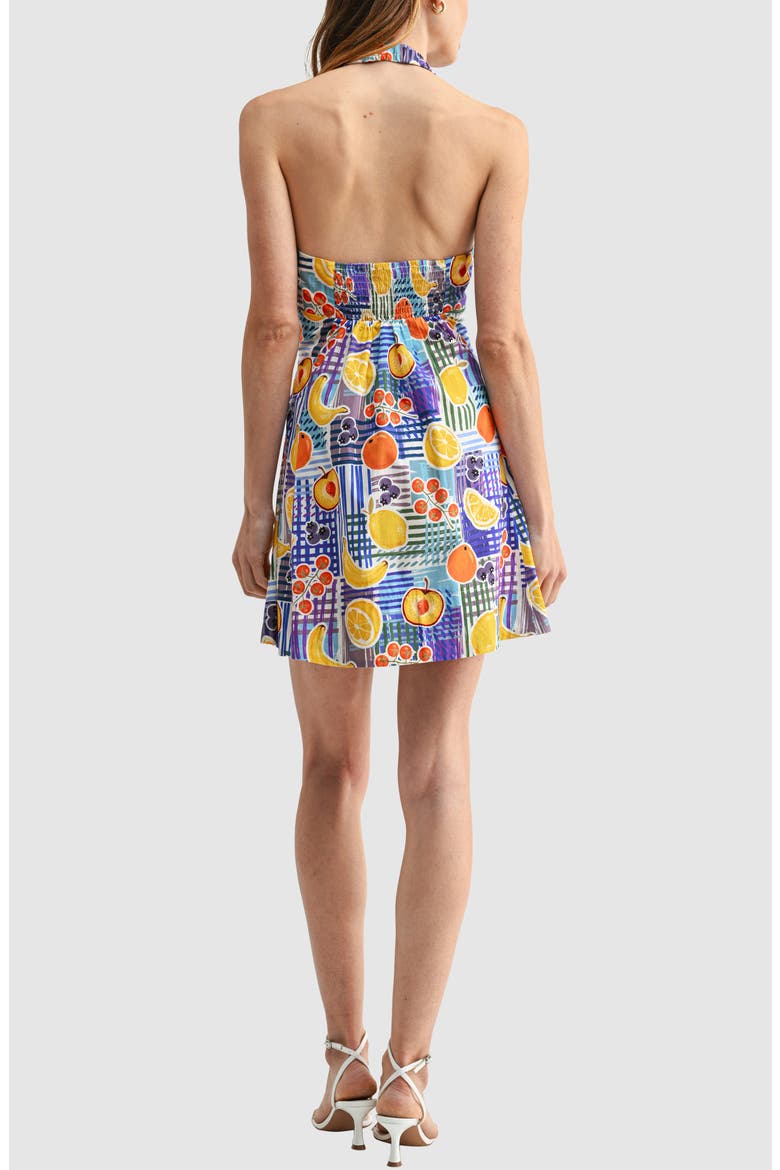 Halter Print Cotton Fit & Flare Dress, Alternate, color, BLUE FRUITS
