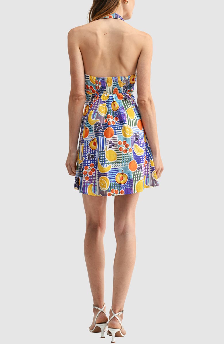 All in Favor Halter Print Cotton Fit & Flare Dress, Alternate, color, Blue Fruits