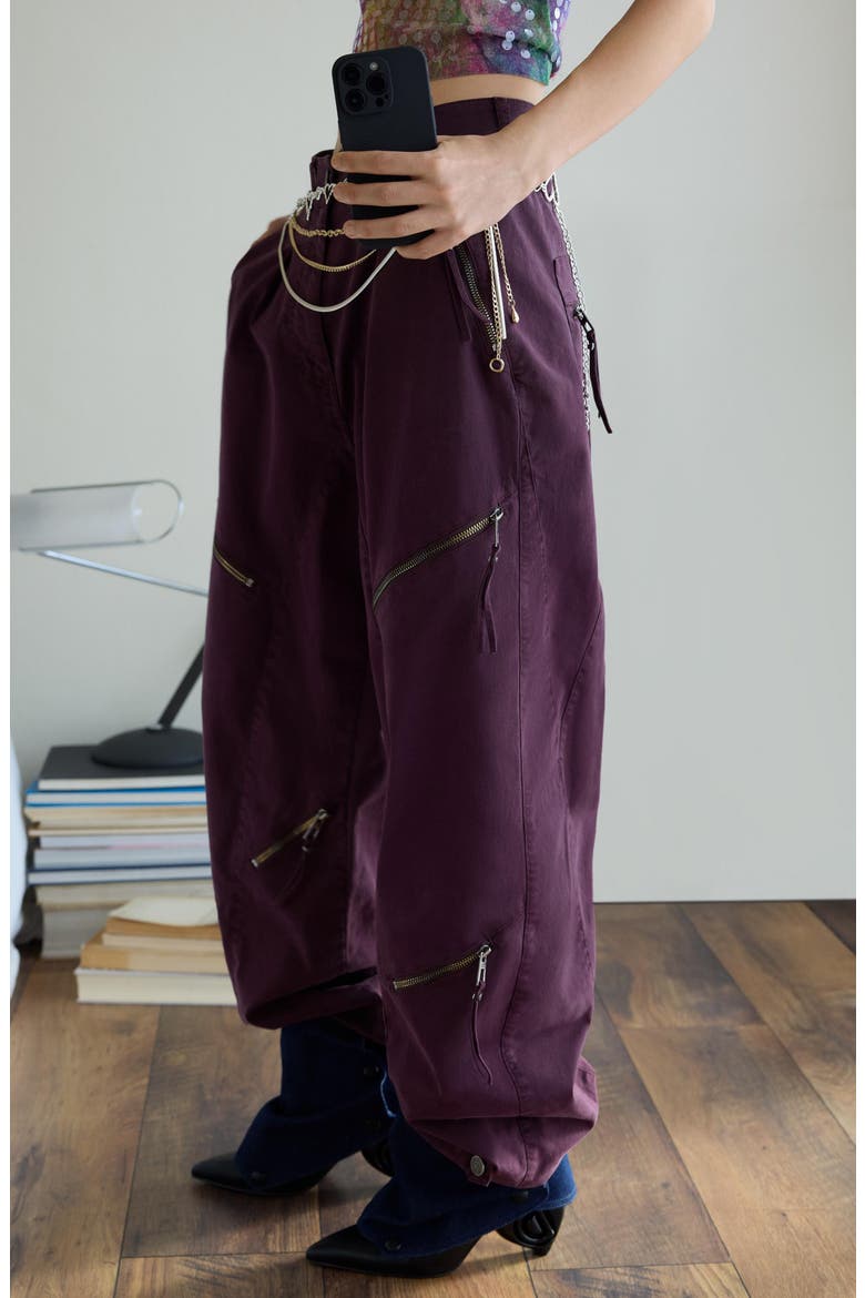 Baggy Zipper Pants, Alternate, color, PURPLE