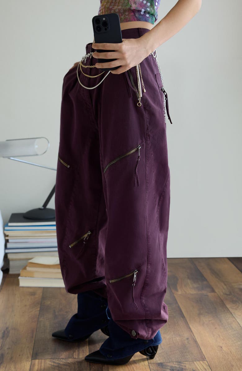 Desigual Baggy Zipper Pants, Alternate, color, Purple