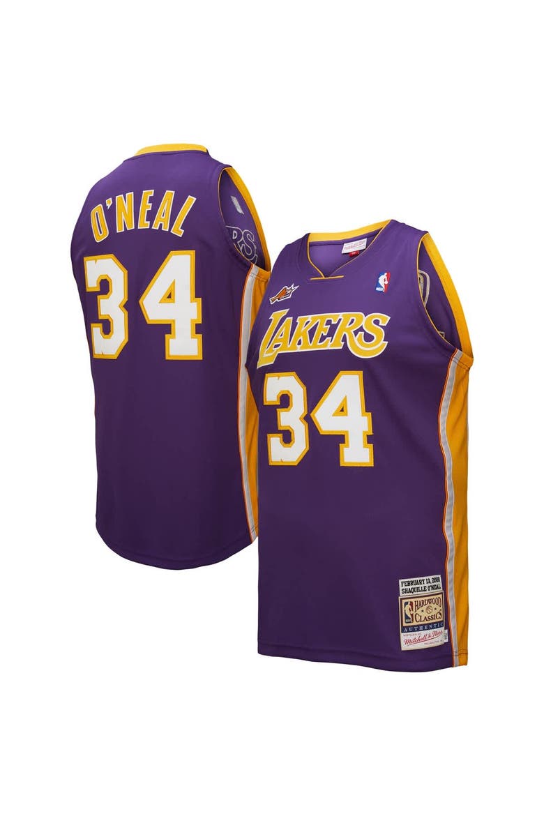 Men's Mitchell & Ness Shaquille O'Neal Purple Los Angeles Lakers 2000 NBA All-Star Game Authentic Jersey, Main, color, Purple