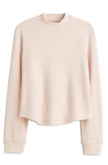 Madewell Long Sleeve Waffle Knit Crewneck T-shirt In Heather Blush