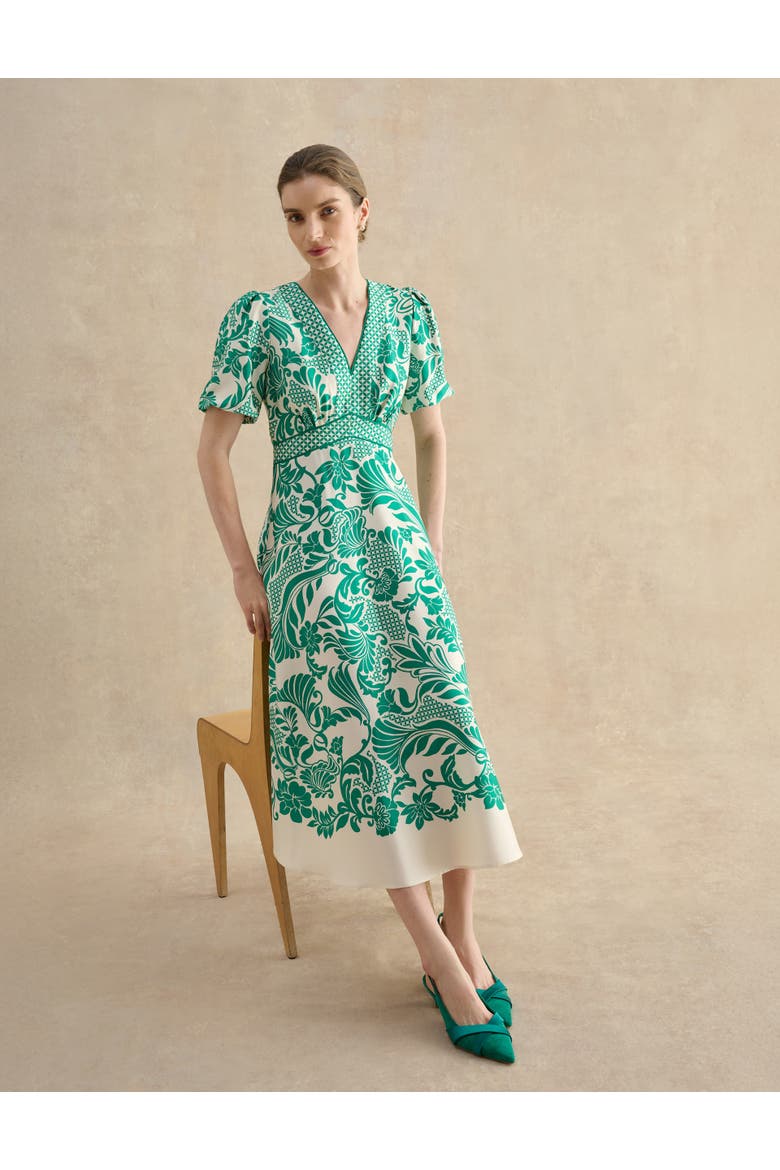 Trelissick V-Neck Fit Flare Dress, Alternate, color, Greencream