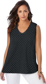 Jessica London Stretch Cotton V-Neck Trapeze Tank