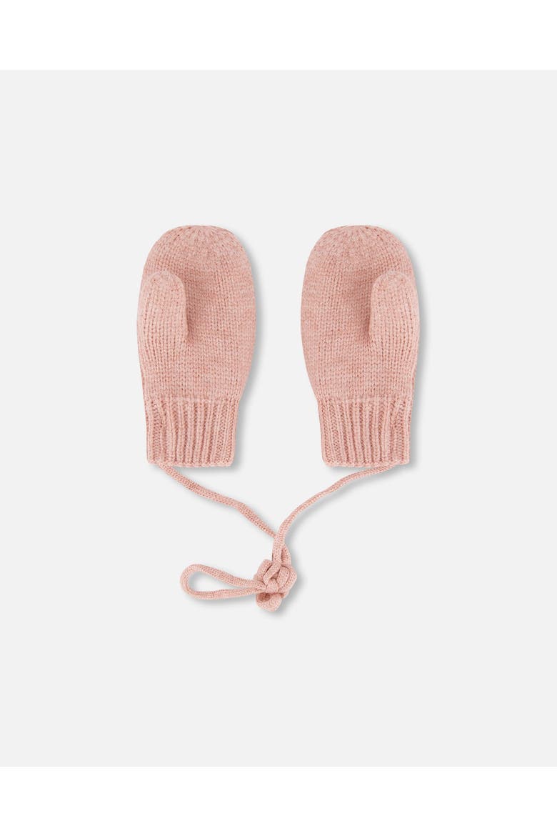Baby Girl's Knitted Mittens With String Dusty Pink, Alternate, color, Cameo Brown
