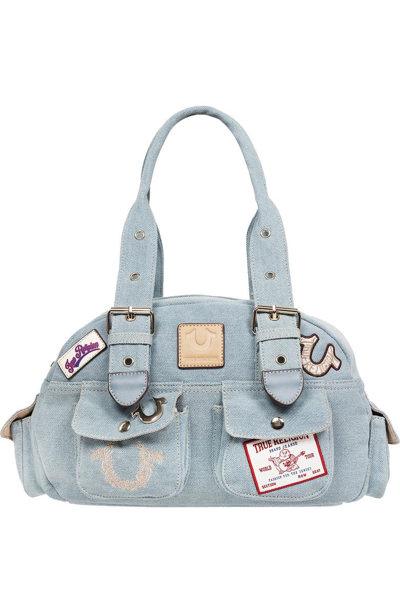 True Religion Multipatch Satchel Bag, Main, color, Denim