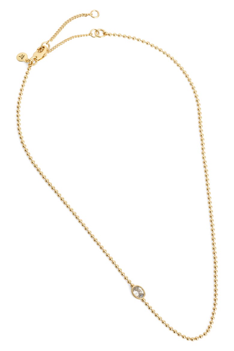 Bezel Oval Crystal Ball Chain Necklace, Main, color, WARM GOLD