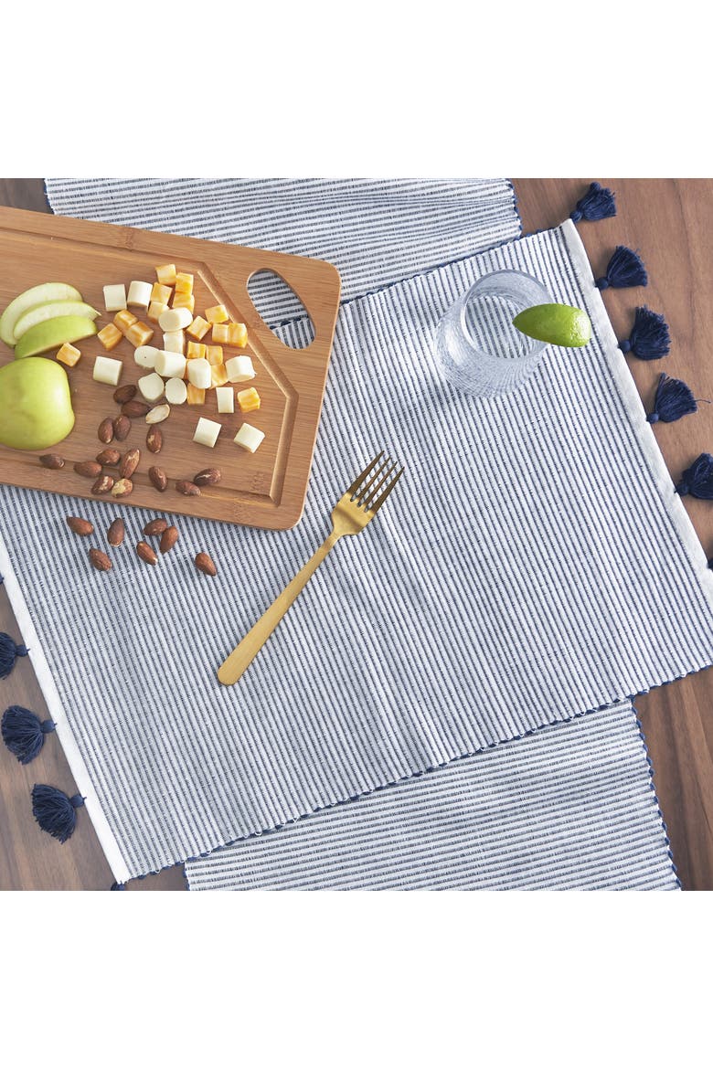 Brett Striped 100% Cotton Chambray Set of 4 Tassel Placemats 14" x 20", Alternate, color, Blue