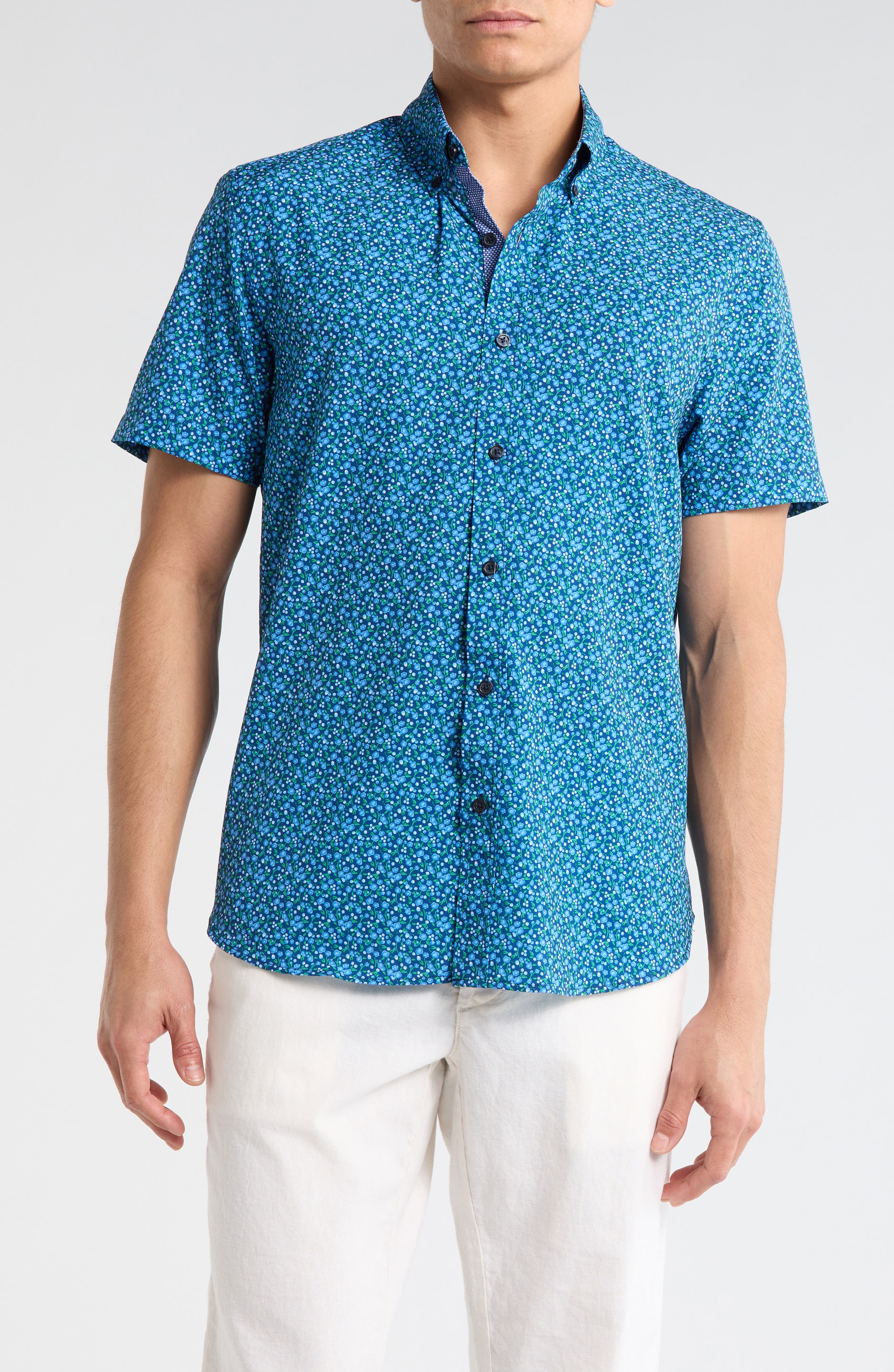 CONSTRUCT Slim Fit Large Floral Short Sleeve Button-Down Shirt