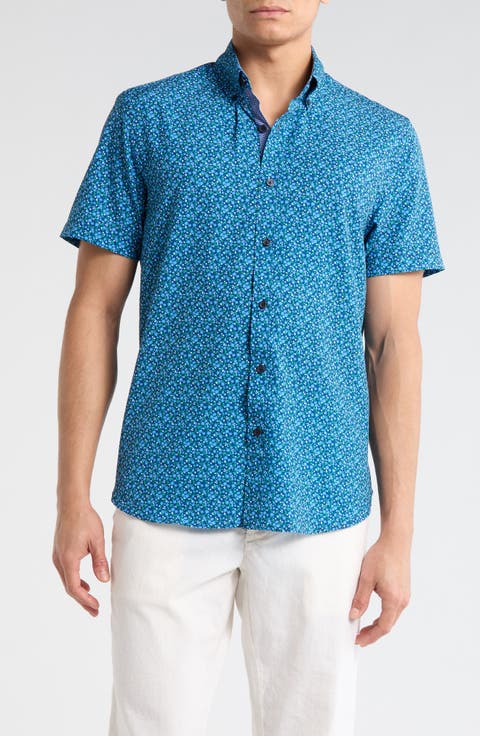 Slim Fit Large Floral Short Sleeve Button-Down Shirt
