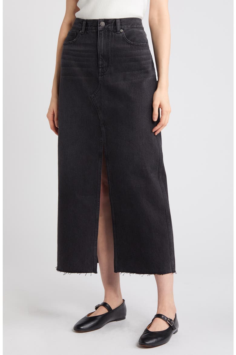 Raw Hem Mid Rise Denim Midi Skirt, Main, color, HEPPNER WASH