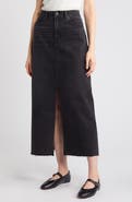 Madewell Raw Hem Mid Rise Denim Midi Skirt