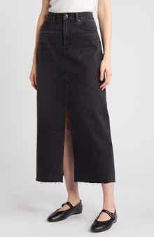 Madewell Raw Hem Mid Rise Denim Midi Skirt