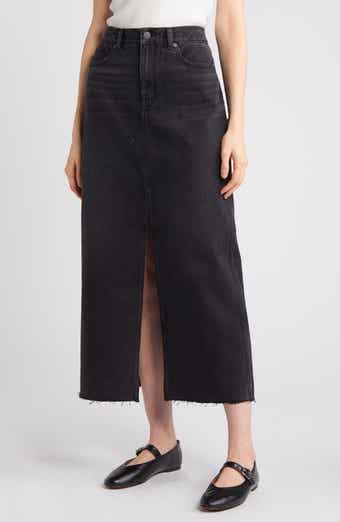 Madewell Raw Hem Mid Rise Denim Midi Skirt