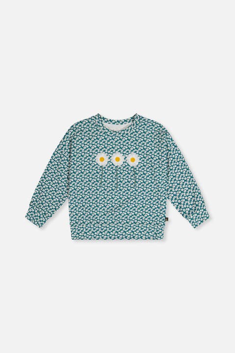 Jersey Daisy Embroidery Sweater Fit Long Sleeve T-Shirt