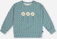 Deux par Deux Jersey Daisy Embroidery Sweater Fit Long Sleeve T-Shirt