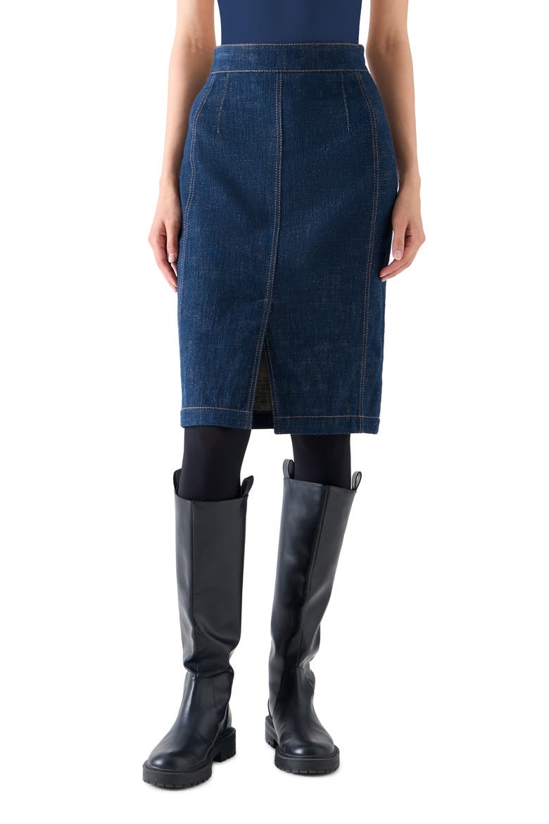 High Waist Denim Pencil Skirt, Main, color, BLUE DENIM