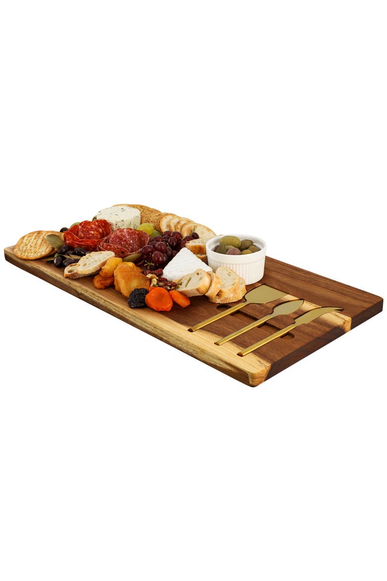 21 x 11 Inch Acacia Wood Cheese Board with 3 Piece Knife  Set, Main, color, Acacia