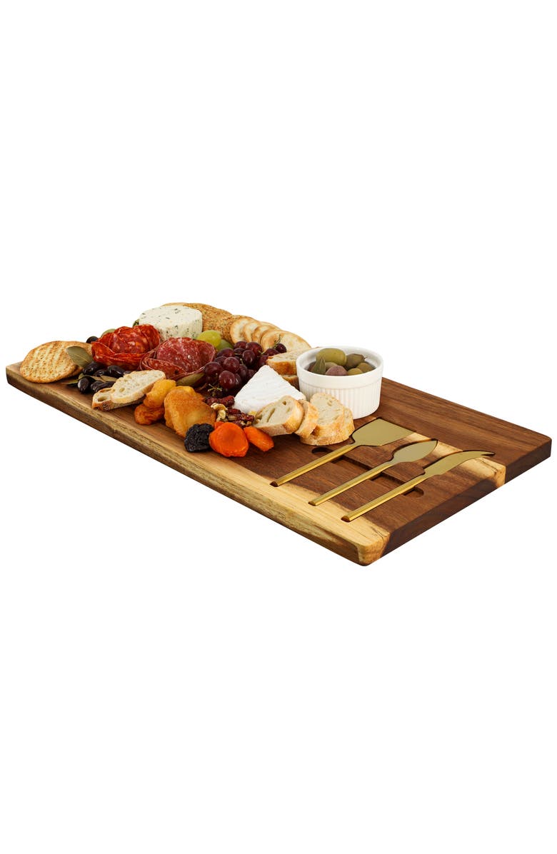 Megachef 21 x 11 Inch Acacia Wood Cheese Board with 3 Piece Knife Set, Main, color, Acacia