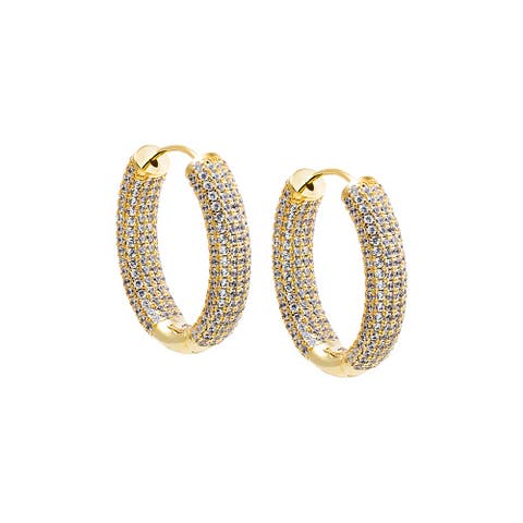 Oval CZ Pavé Wide Hoop Earring