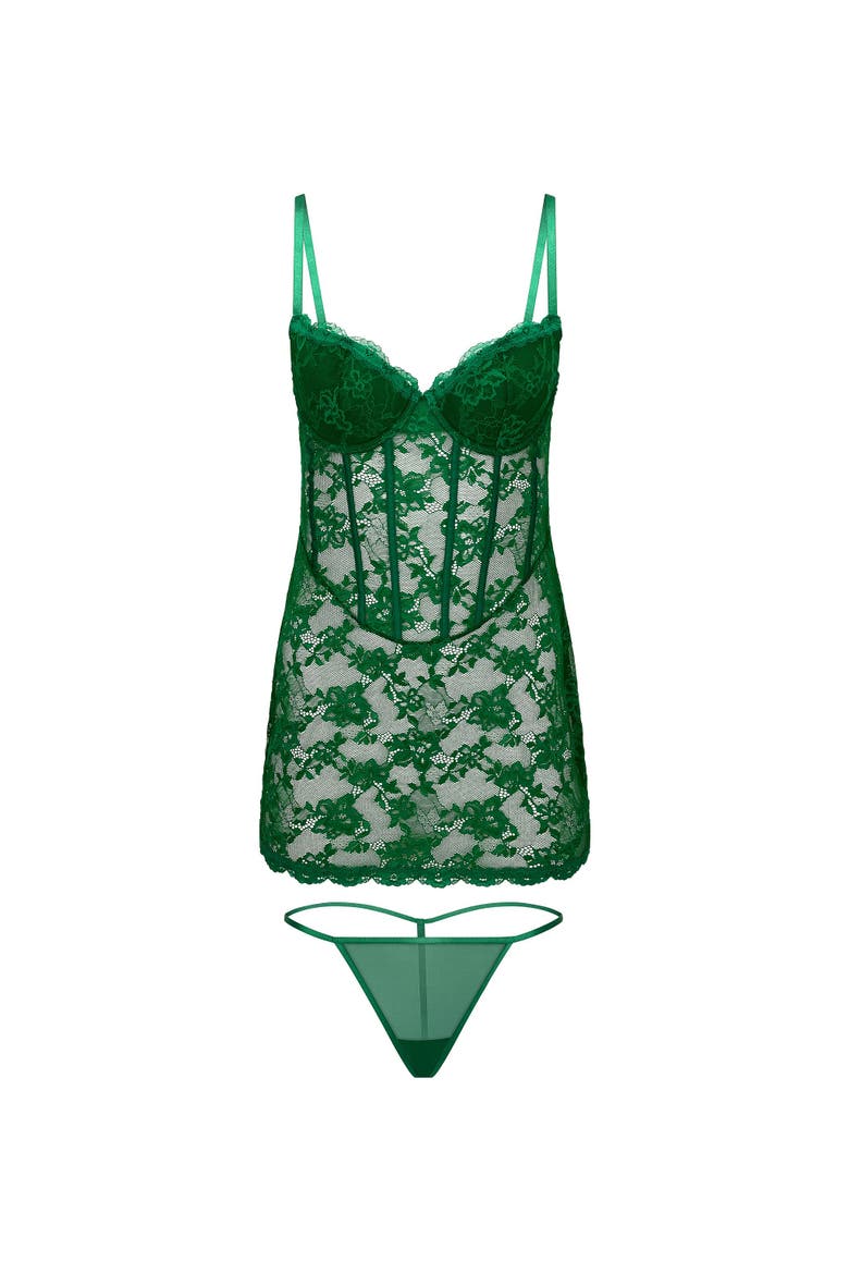 Brielle Babydoll & G-String Set Lingerie, Alternate, color, Dark green
