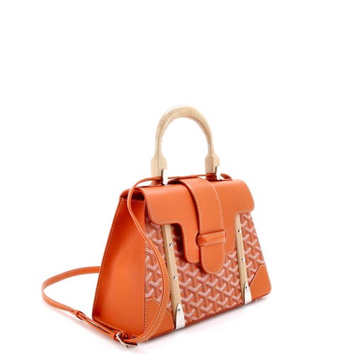 Pre-owned Goyard  Goyard Saigon Top Handle Bag Coated Canvas With Leather Pm In Orange