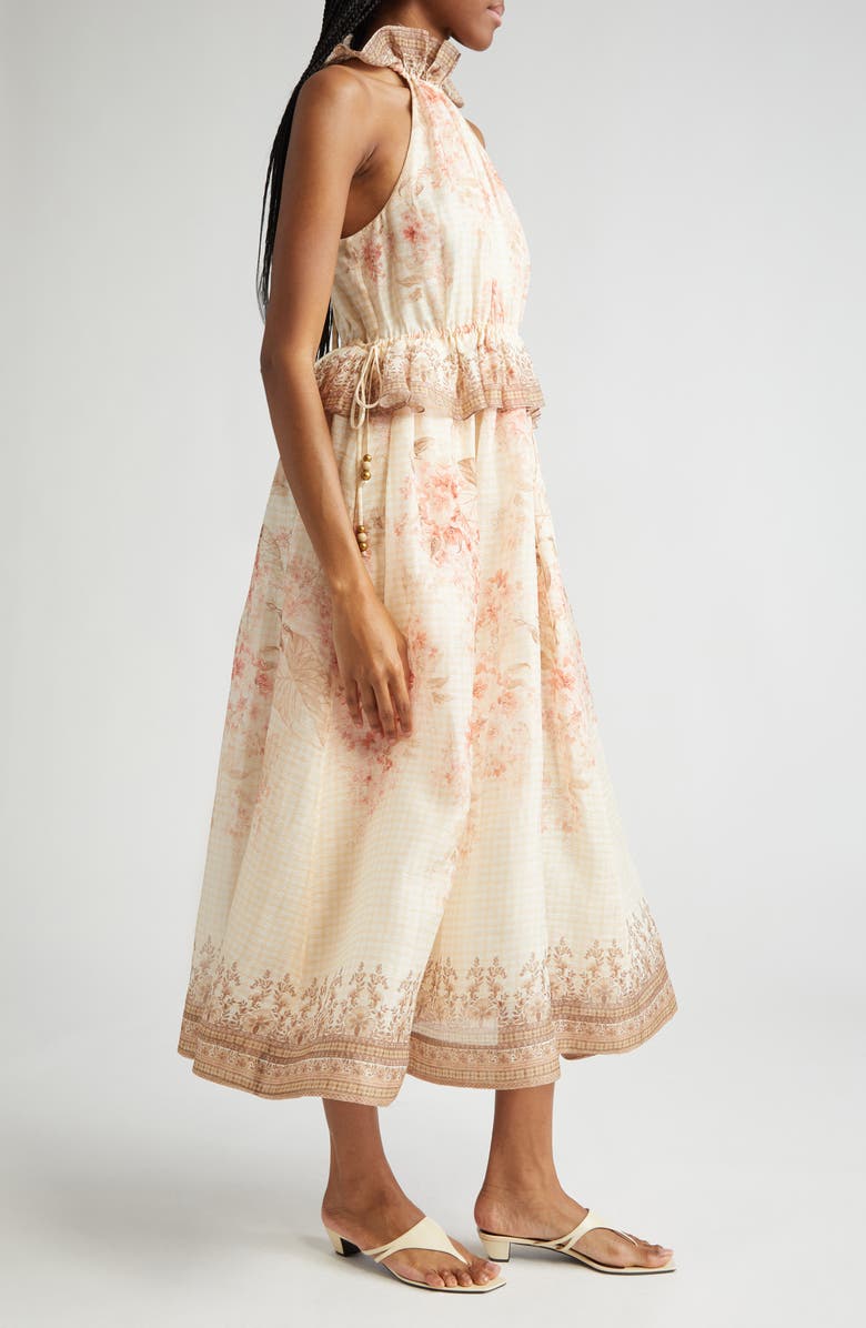 Tropical Floral Linen & Silk Midi Dress