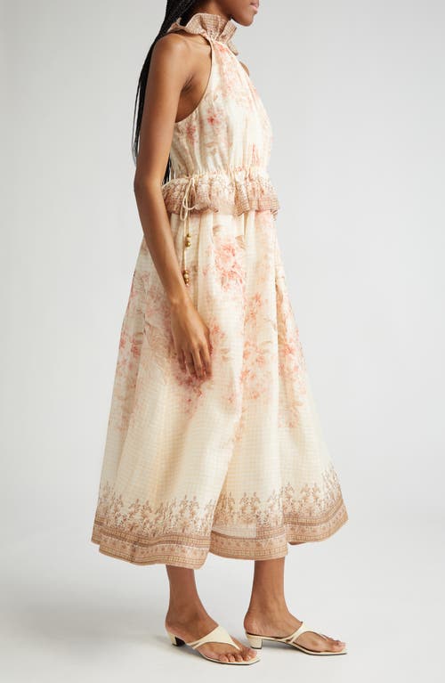 Zimmermann Illuminate Halter Midi Dress In Coral Floral