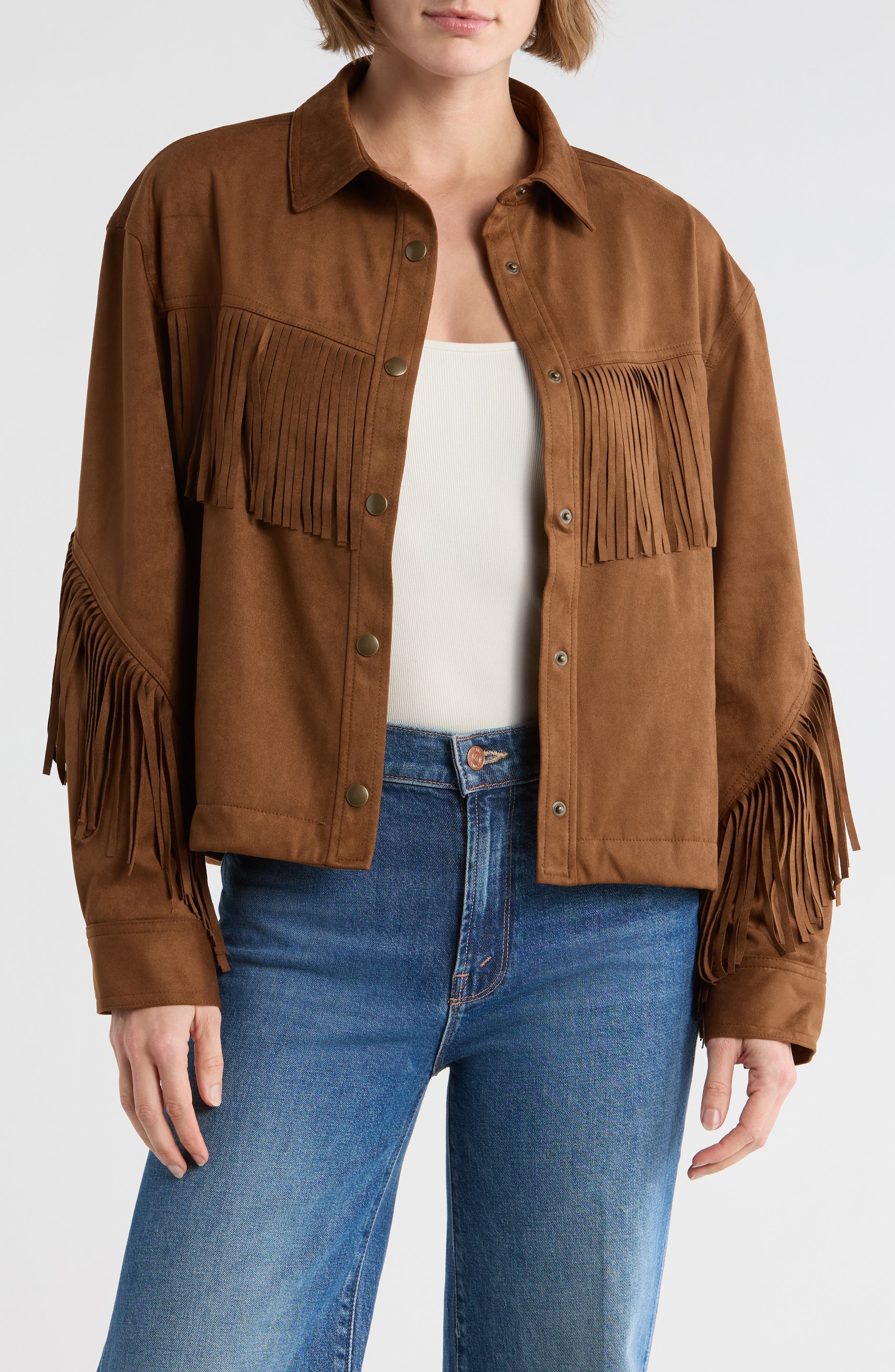 Melrose and Market Faux Suede Fringe Jacket