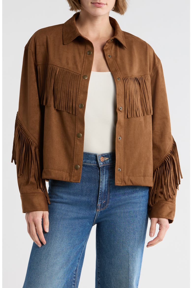 Faux Suede Fringe Jacket, Main, color, BROWN