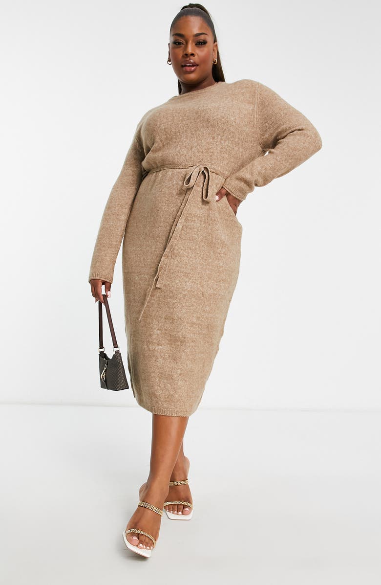 ASOS DESIGN Curve Long Sleeve Sweater Dress, Main, color, 