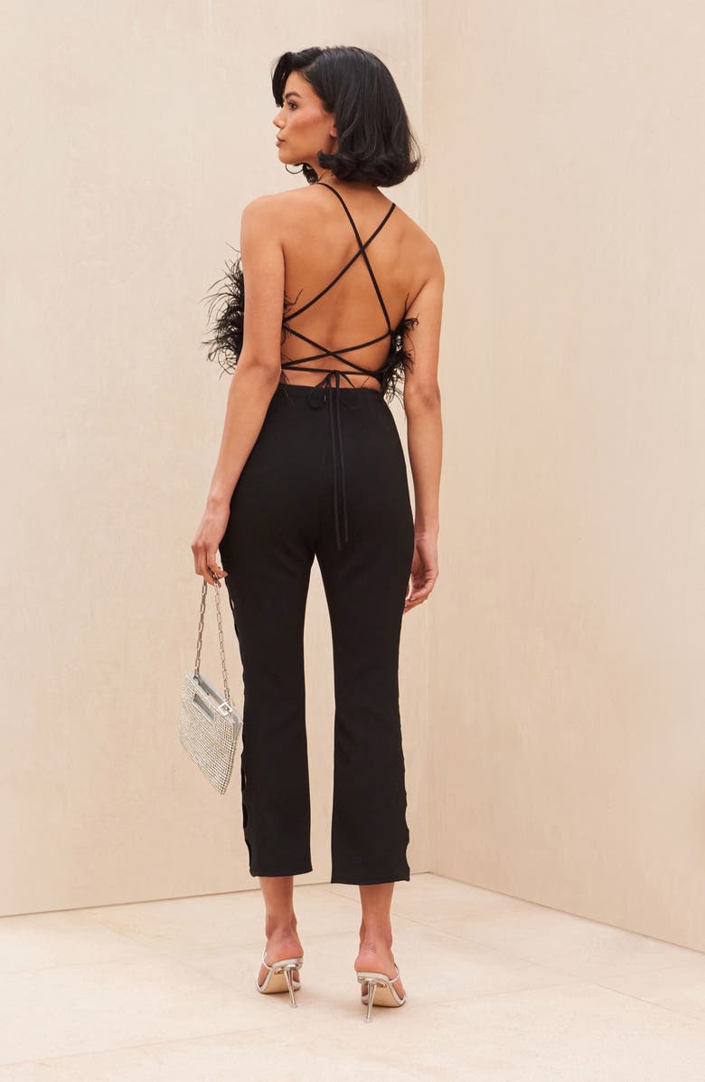Cult Gaia Joey Feather Open Back Crop Top, Alternate, color,