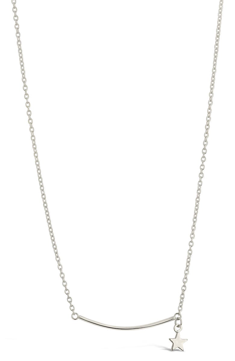 Sterling Forever Curved Bar & Star Charm Pendant Necklace, Main, color, Silver
